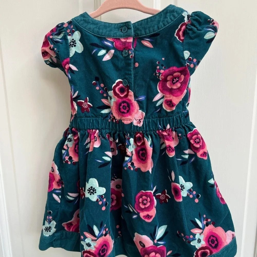Gymboree 18-24M Emerald Green and Pink Floral Corduroy like Dress